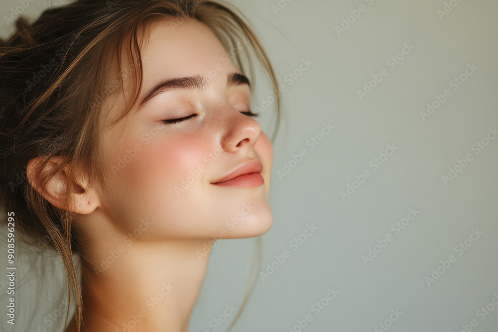 A close up of a girl's face with her eyes closed A close up of a girl's face with her eyes closed