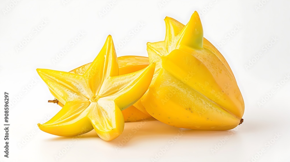 Two Yellow Starfruit on a White Background Two Yellow Starfruit on a White Background