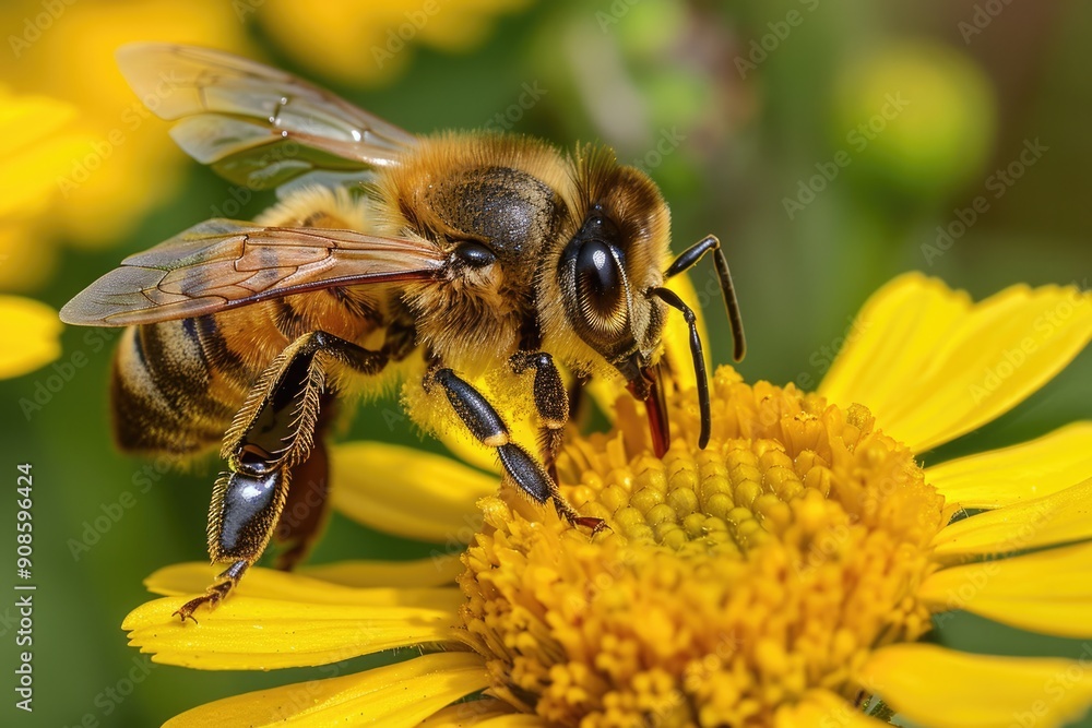 Honey bee close up image. Honey bee close up image.