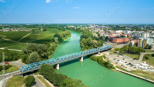 Ponte della Vittoria e fiume Piave a San Dona di Piave -panoramica dall'alto photo