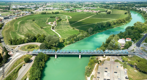 Ponte della Vittoria e fiume Piave a San Dona di Piave -panoramica dall'alto photo