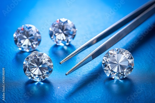 Three Stone Set of Diamonds - Trilogy Lab-Grown Diamond Set with Tweezers in Open Blue Parcel