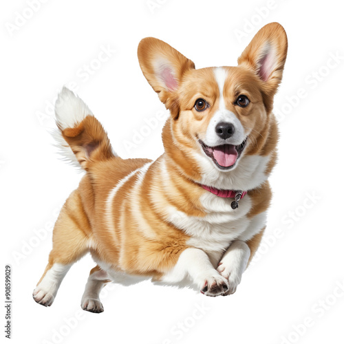 Happy corgi dog pembroke welsh corgi running. Cute Pembroke Welsh Corgi dog running isolated on transparency background. Illustration