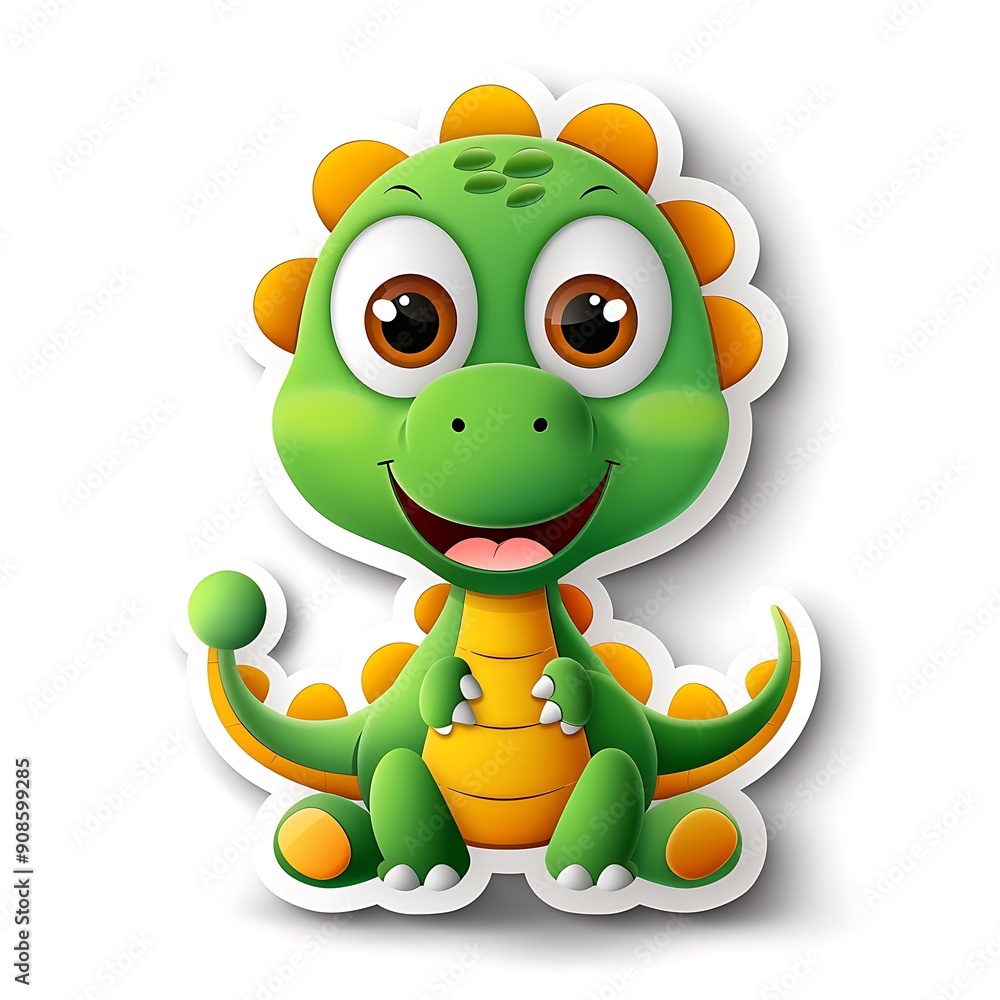 Playful Green Dino: A cheerful, bright-eyed cartoon dinosaur with an infectious grin, perfect for children's designs. Playful Green Dino: A cheerful, bright-eyed cartoon dinosaur with an infectious grin, perfect for children's designs.