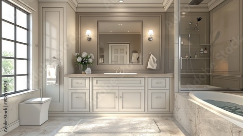 Modern Bathroom with Taupe Walls, Brushed Nickel Fixtures
