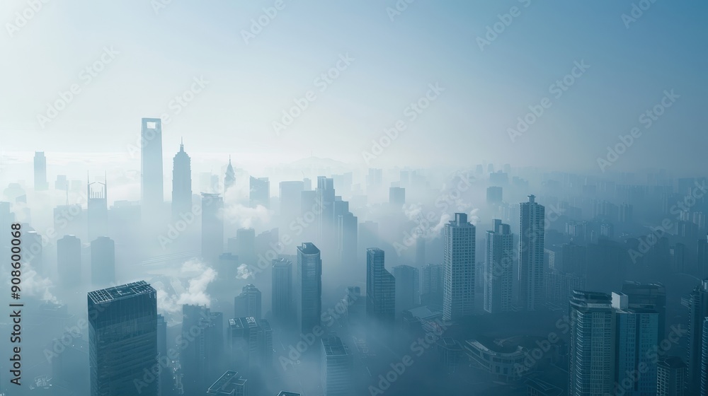 City Skyline Obscured by Smog - Urban Air Pollution and Environmental Issues Concept City Skyline Obscured by Smog - Urban Air Pollution and Environmental Issues Concept