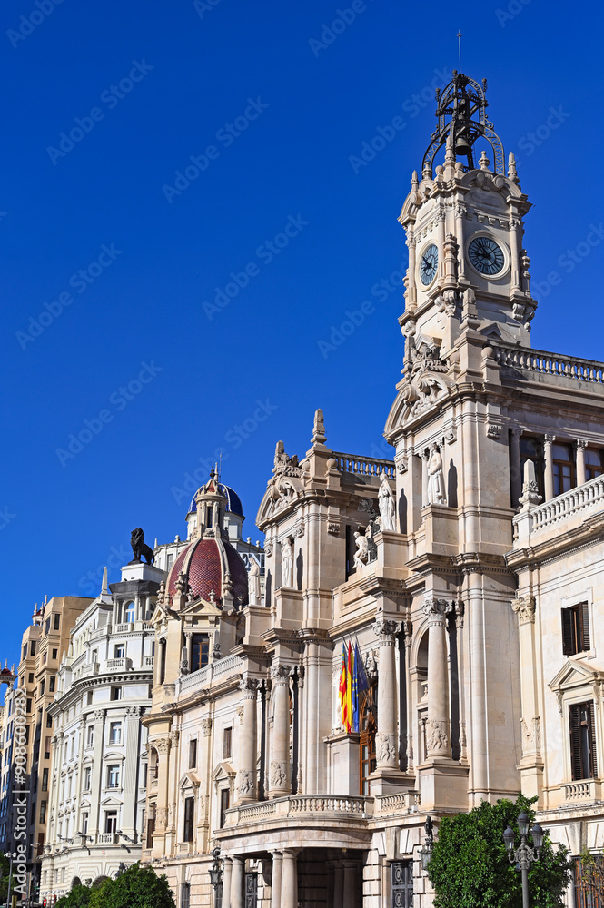 Modernisme Plaza of the City Hall of Valencia,old City Hall building,Valencia,Spain Modernisme Plaza of the City Hall of Valencia,old City Hall building,Valencia,Spain