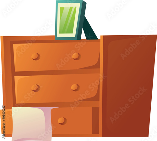 Wooden dresser cartoon icon. Chest of drawers furniture