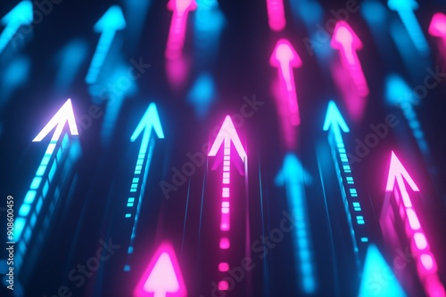 Wallpaper Mural Vibrant neon arrows in pink and blue pointing upwards, symbolizing progress and growth. Ideal for futuristic and technology-themed visuals. Torontodigital.ca