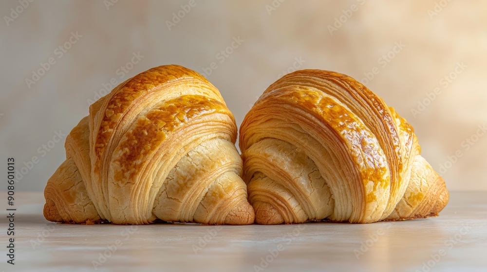 Delicious Golden Brown Croissants on Light Background Delicious Golden Brown Croissants on Light Background