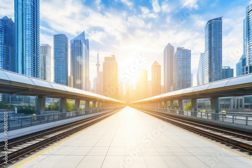 Wallpaper Mural City skyline and pedestrian in perspective dynamic point of view. Torontodigital.ca