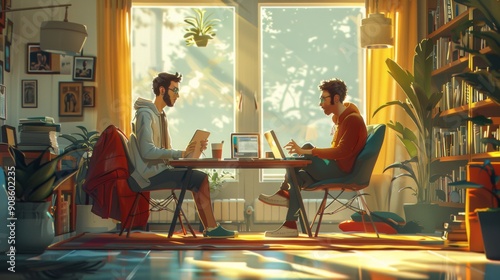 Two Men Working Together in a Sunny Room