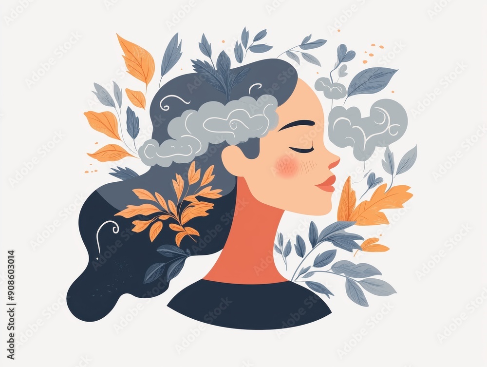 A serene portrait of a woman surrounded by vibrant foliage, symbolizing nature and tranquility.