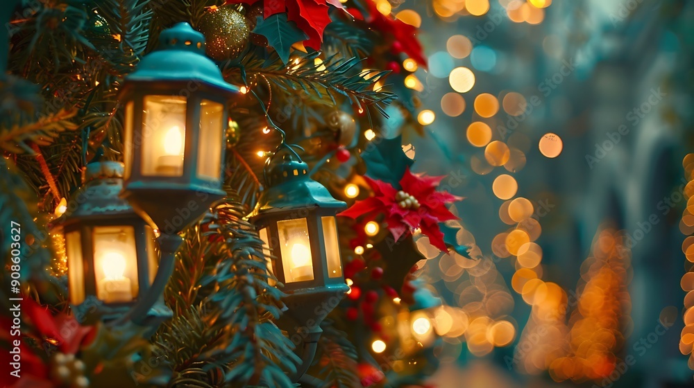 Fototapeta premium Christmas Lanterns on a Festive Tree