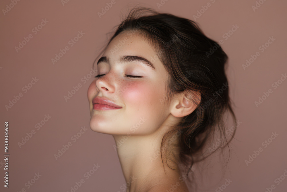A close up of a girl's face with her eyes closed A close up of a girl's face with her eyes closed