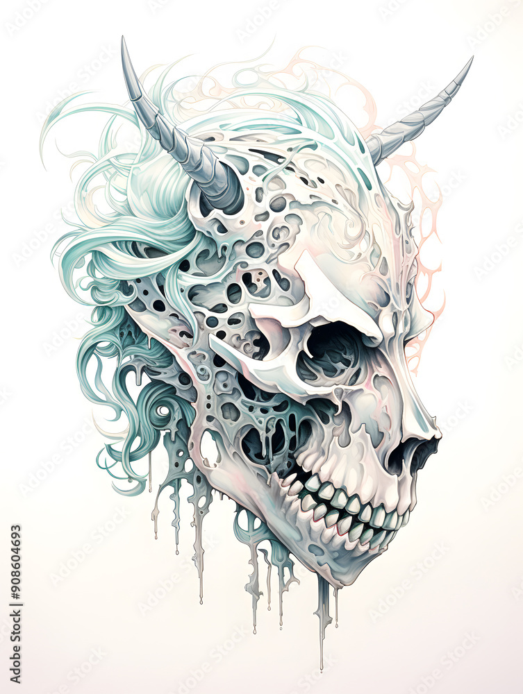 Fototapeta premium Centaur head skeleton lowbrow surrealist illustratration