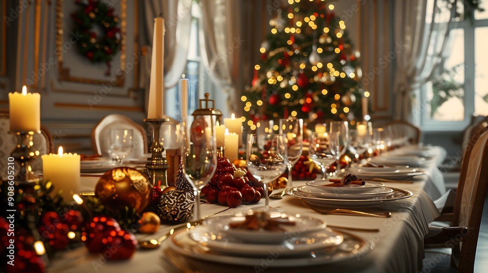 Christmas Table Setting with Elegant Decorations Christmas Table Setting with Elegant Decorations