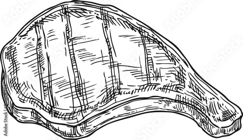 Grilled pork steak engraving. Roasted sirloin meat