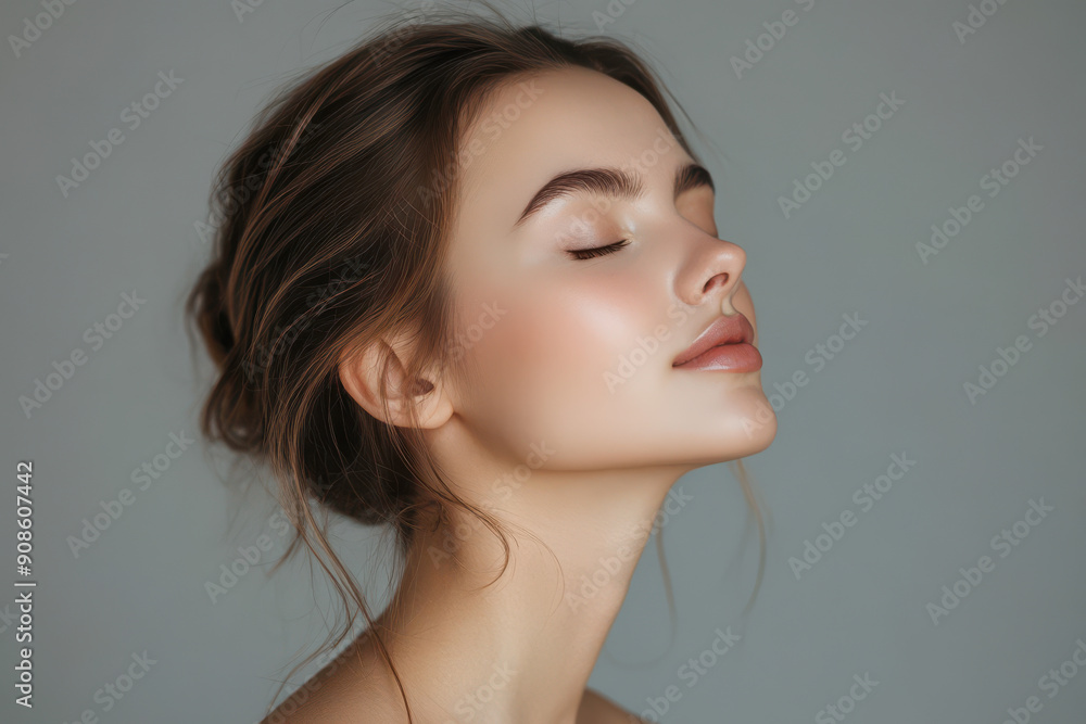 A close up of a girl's face with her eyes closed A close up of a girl's face with her eyes closed