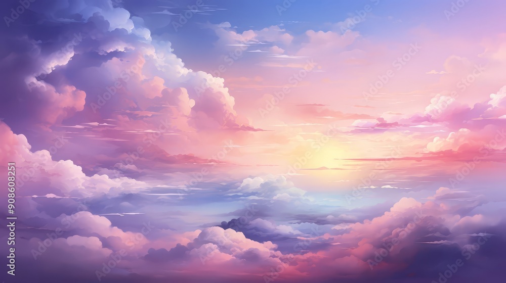 ethereal sky flat design top view, celestial atmosphere, water color, Complementary Color Scheme ethereal sky flat design top view, celestial atmosphere, water color, Complementary Color Scheme