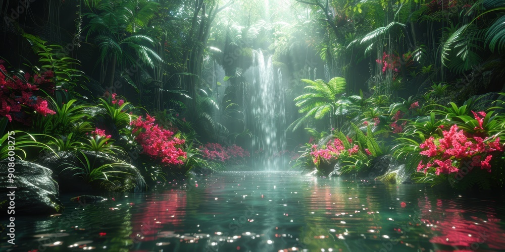 Serene Waterfall in a Lush Jungle Serene Waterfall in a Lush Jungle