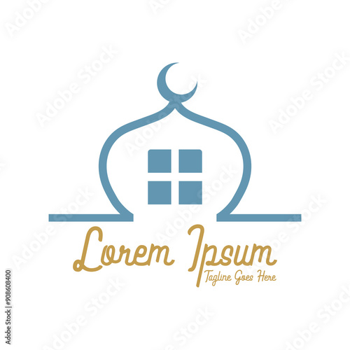 Simple Minimalist Worship Place Islamic Mosque Icon Illustration Design