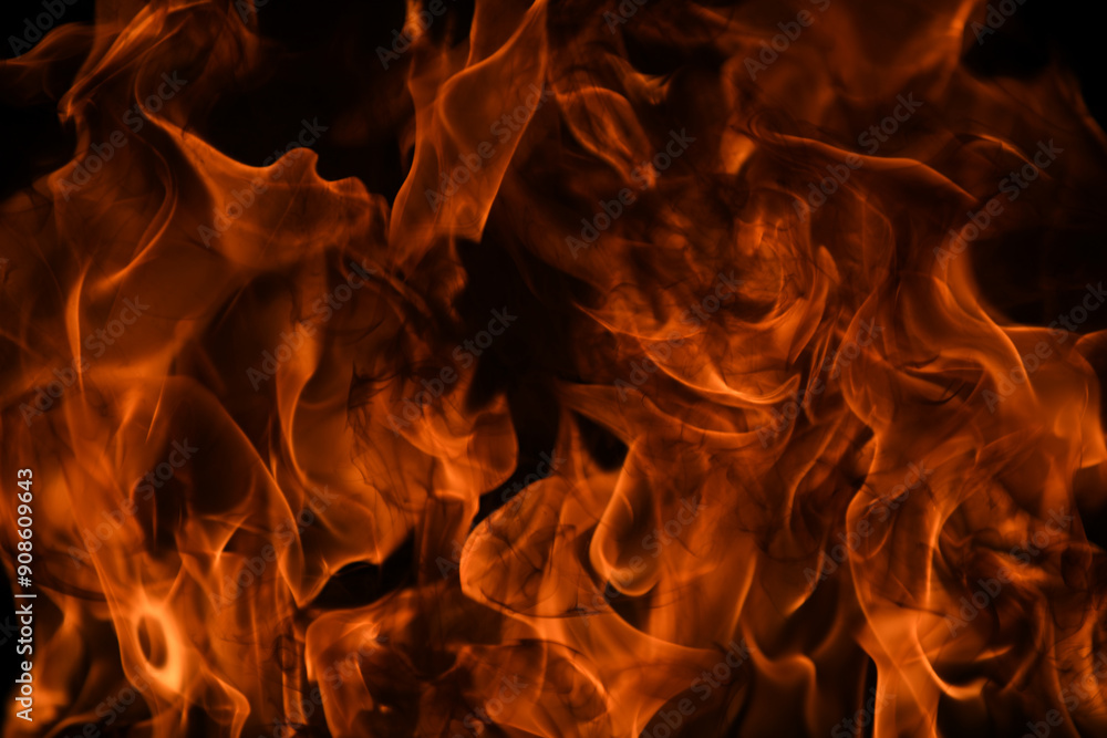 Fire flame. Burn lights on a black background.