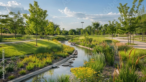 Sustainable City Park with Green Infrastructure for Stormwater Management and Urban Heat Reduction