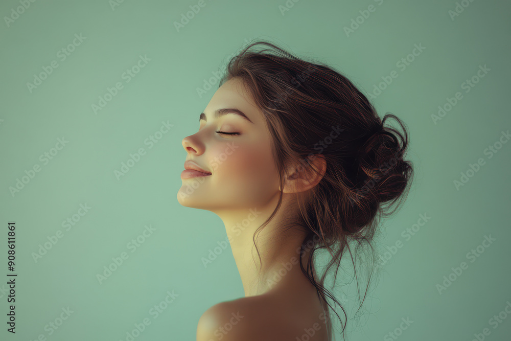 A close up of a girl's face with her eyes closed A close up of a girl's face with her eyes closed