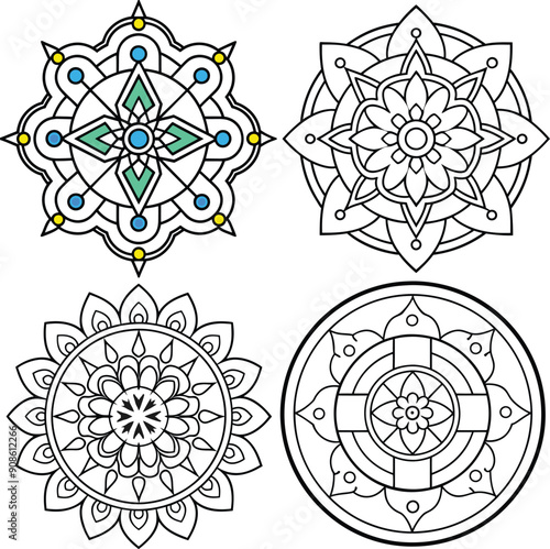 Sand Mandala vector design, Coloring Page  