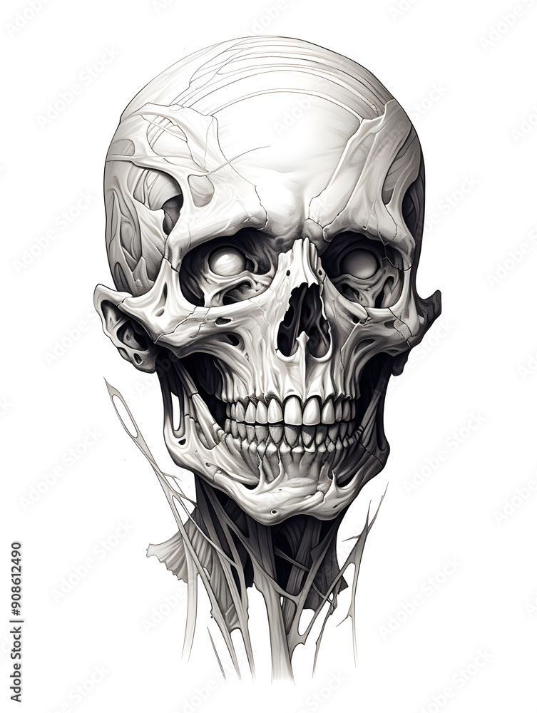 Fototapeta premium Elf head skeleton lowbrow surrealist illustratration