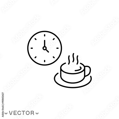 coffee time icon, tea time, thin line symbol isolated on white background, editable stroke eps 10 vector illustration