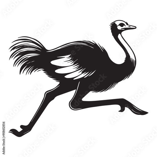 Ostrich Clipart, Struthio Bird Outline Design,  Common ostrich silhouette, Flightless bird illustration in black and white