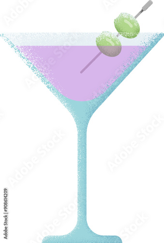 Martini glass with olives. Textured party drink icon