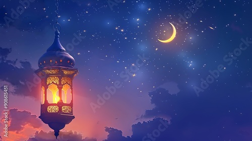 Ornate Ramadan Lantern Against a Starry Sky