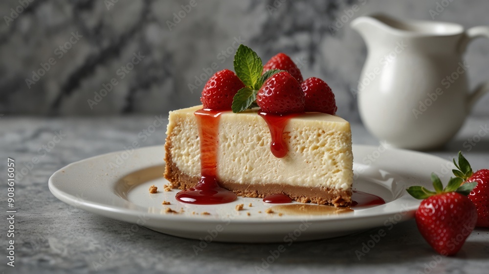 a creamy cheesecake on a marble ceramic plate a creamy cheesecake on a marble ceramic plate
