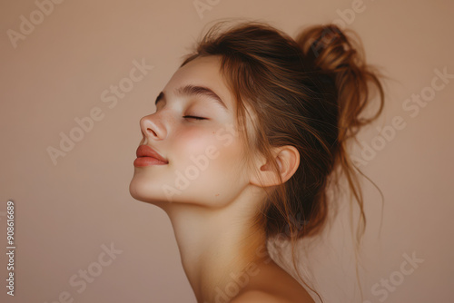 A close up of a girl's face with her eyes closed