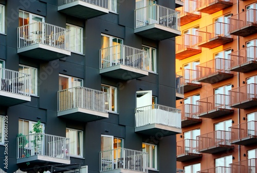 Balconies in apartment residential building               