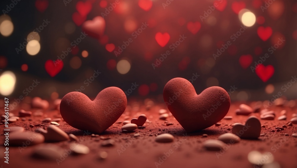 Handcrafted D Clay Animation Style Scene Featuring Hearts in Earthy Red Tones. Handcrafted D Clay Animation Style Scene Featuring Hearts in Earthy Red Tones.