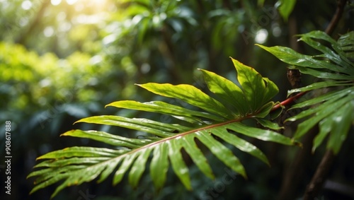 of Vibrant Tropical Leaves Basking in Highdefinition Daylight. photo