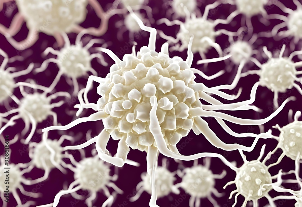 Enlarged photograph of a virus cell, revealing its detailed structure and surface features for analysis.
Enlarged photograph of a virus cell, revealing its detailed structure and surface features for analysis.