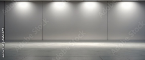 Light gray wall and smooth floor with interesting light reflections Background for the presentation. photo