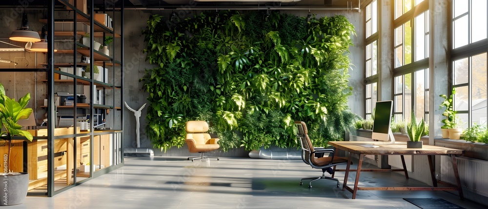 Eco Friendly Startup Office with Green Interior Design and Sustainable Workspace for Modern Technology and Business Innovation Eco Friendly Startup Office with Green Interior Design and Sustainable Workspace for Modern Technology and Business Innovation