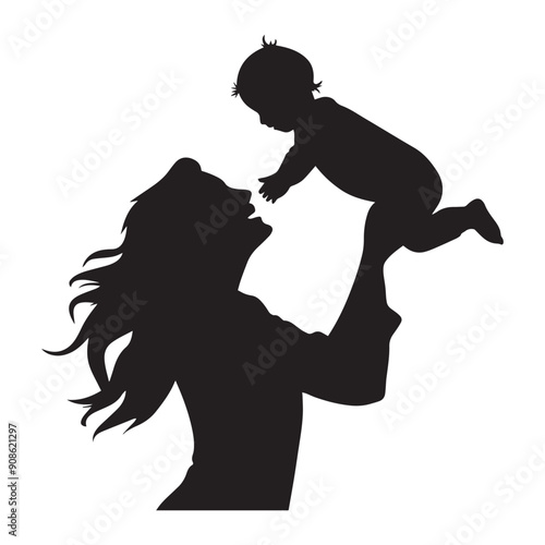 A silhouette of a mother tenderly holding her baby, symbolizing love and nurturing in a serene setting