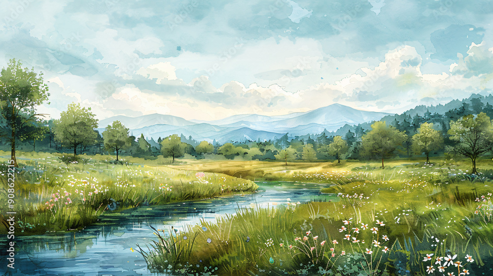 Serene Nature Horizon Quiet Lake and Mountain View Serene Nature Horizon Quiet Lake and Mountain View