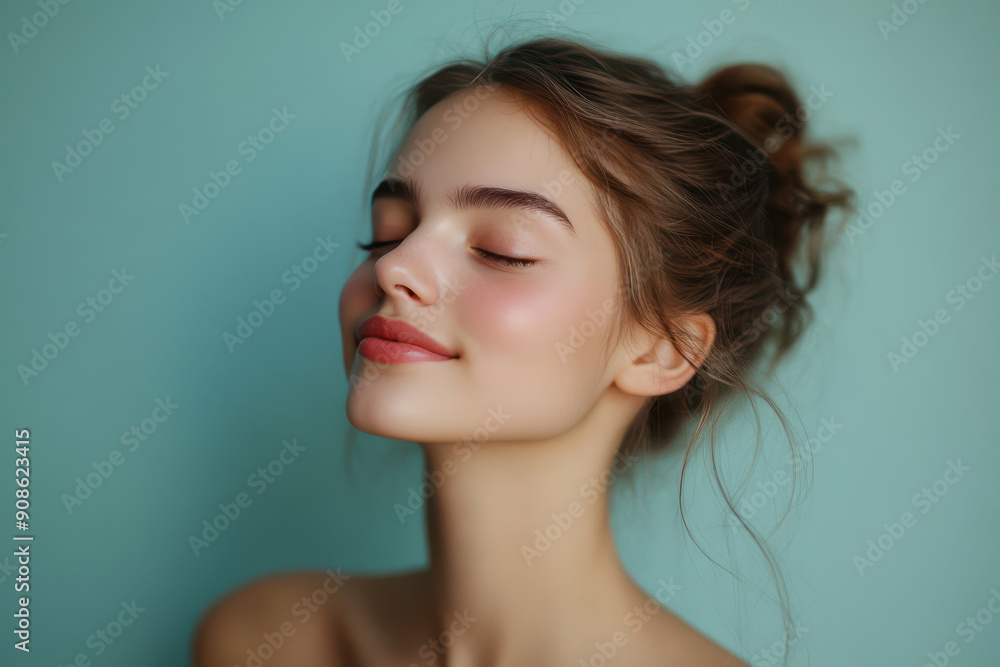 A close up of a girl's face with her eyes closed A close up of a girl's face with her eyes closed