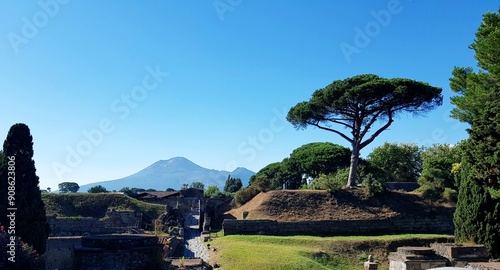 Panoramic view of the ancient ruins of Pompeii, Italy