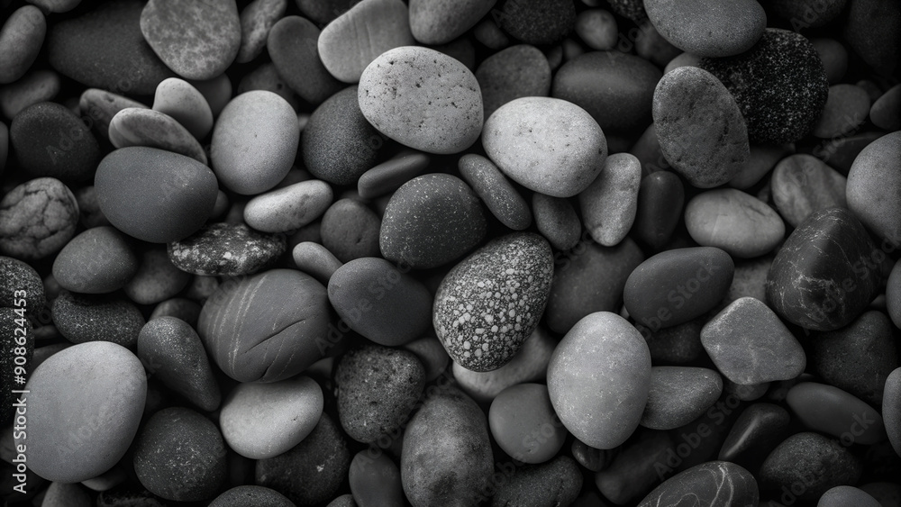 Black and White Pebbles, Monochrome Stone Texture