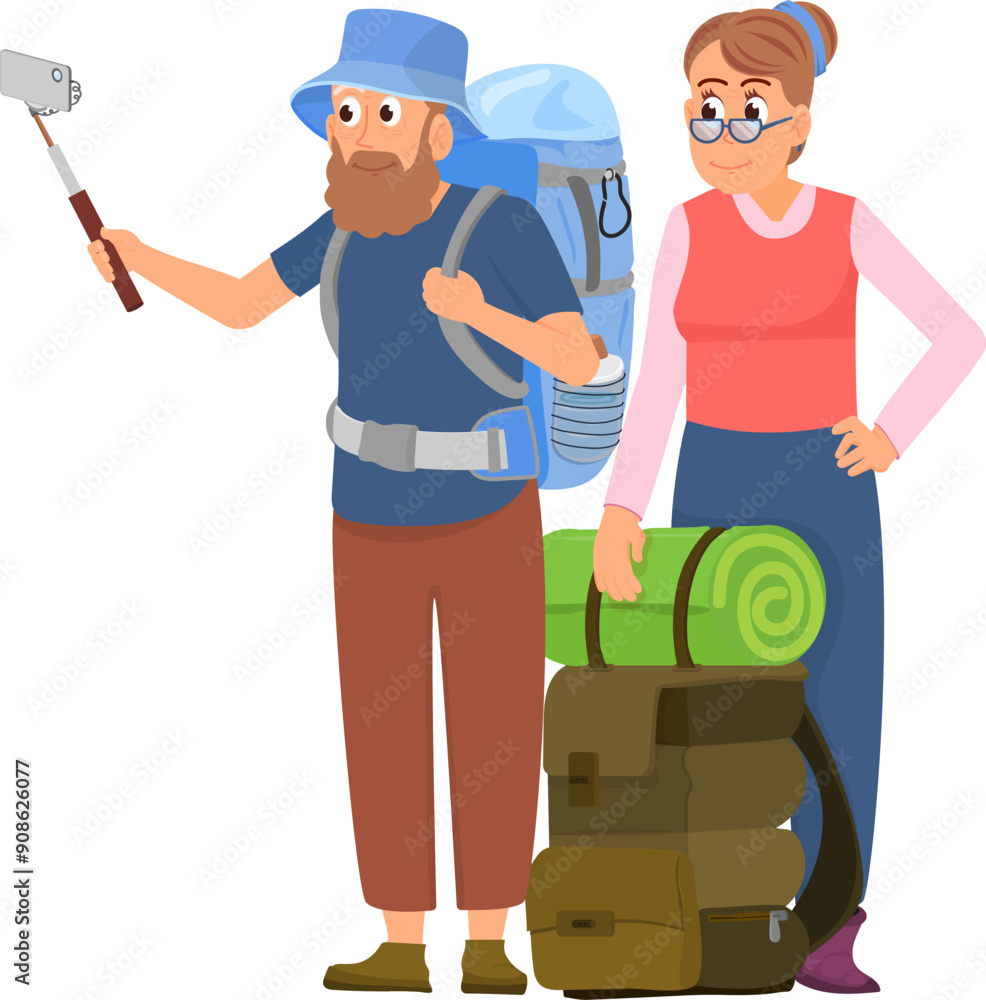 Fototapeta premium Middle age couple tourist. Outdoor travel people