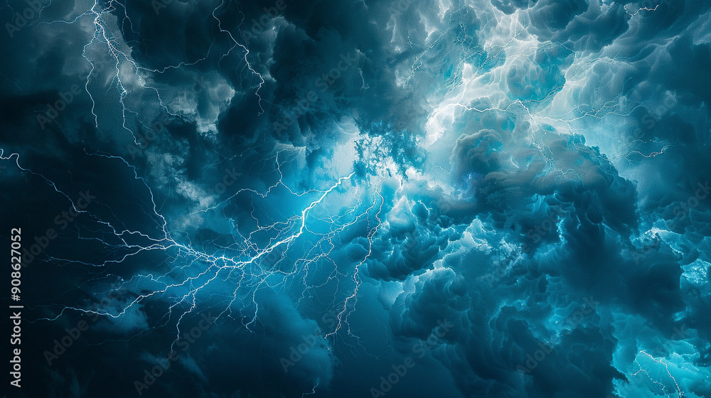 Close-up of a thunderstorm sky with detailed, dramatic lightning bolts Close-up of a thunderstorm sky with detailed, dramatic lightning bolts
